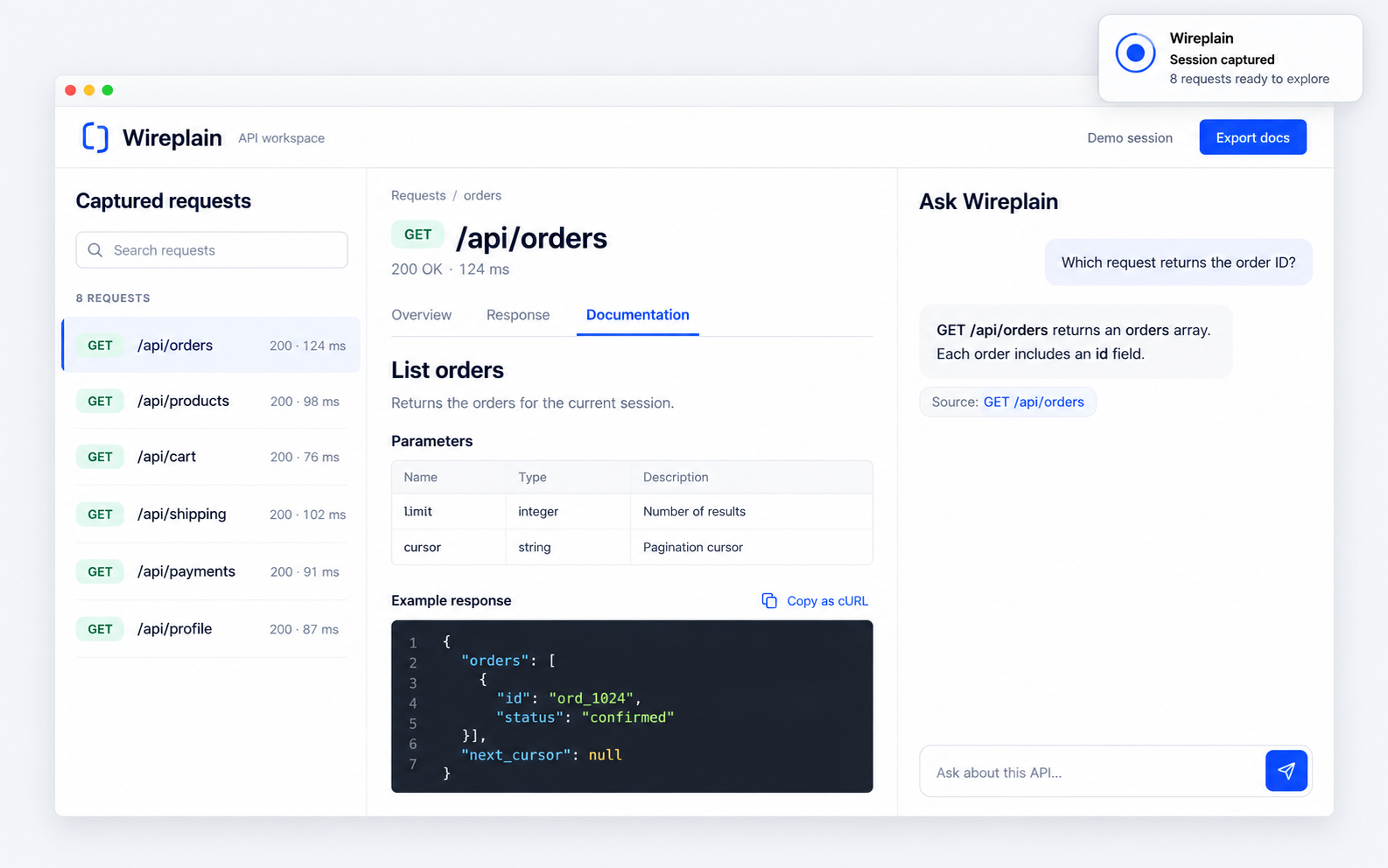 Wireplain API workspace product visualization